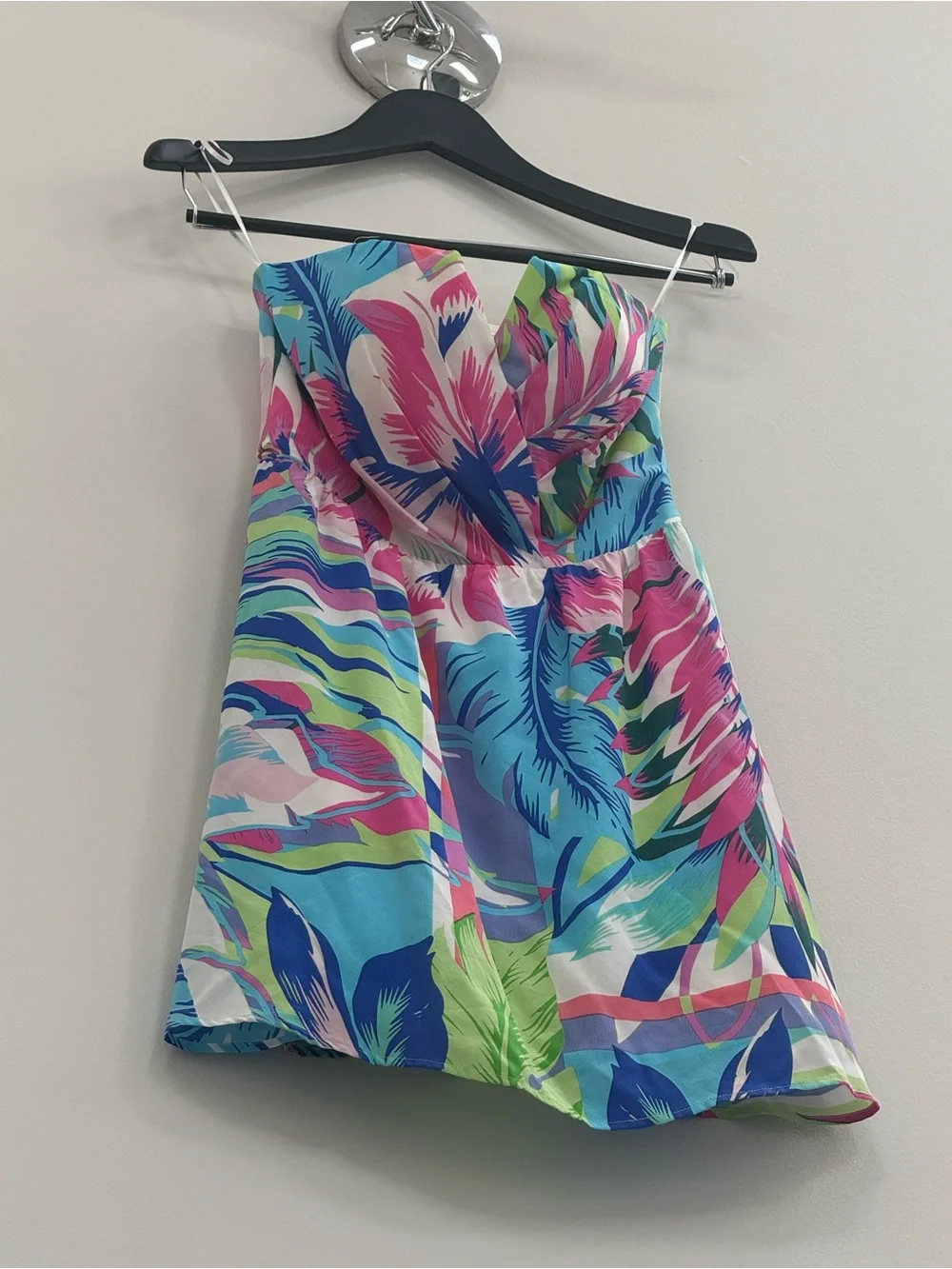 Yumi Kim Strapless Tropical Print Dress in Blue, Pink, Green